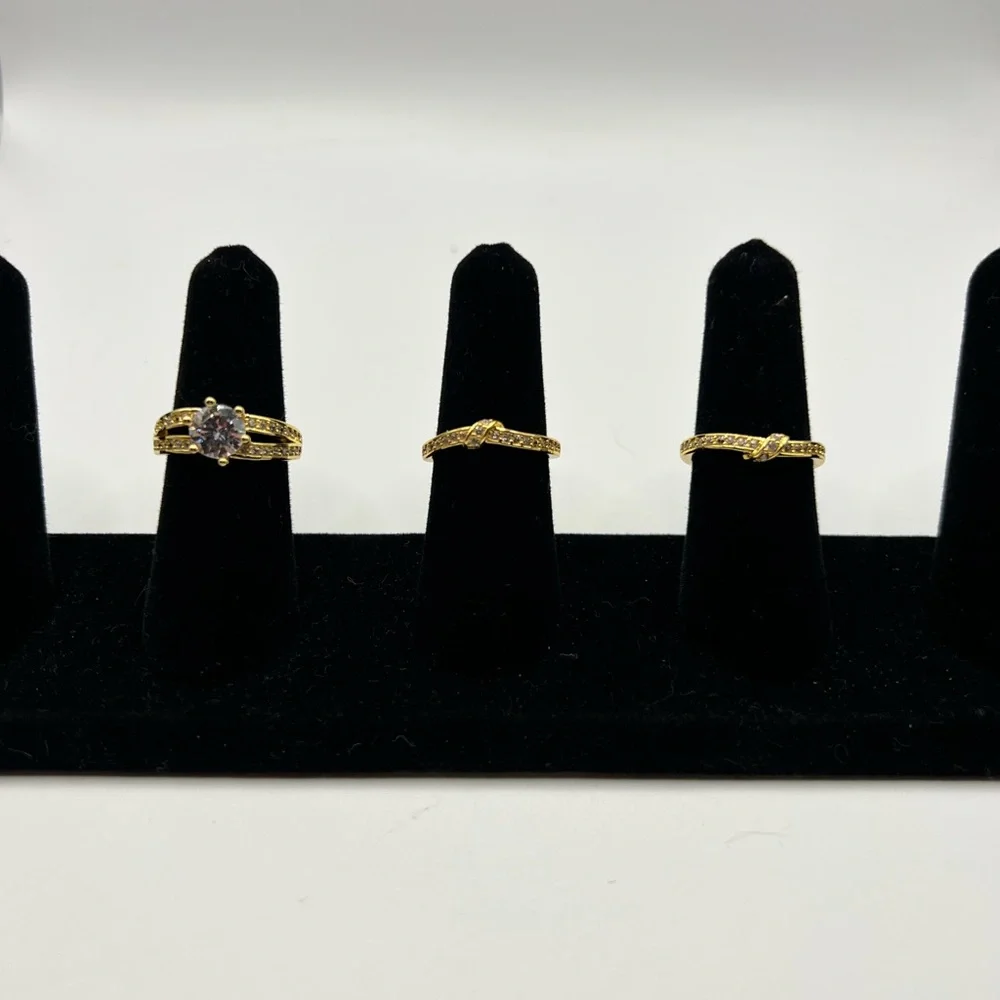 S925 18KT Gold Plated Round Zircon 3 PC SZ 8 Ring‎ Set NEW